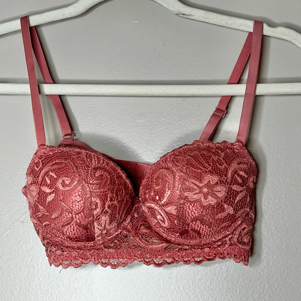 Sophie B. Lace Floral Push Up Underwire Sexy Lingerie Bra Pink Mauve 32 A